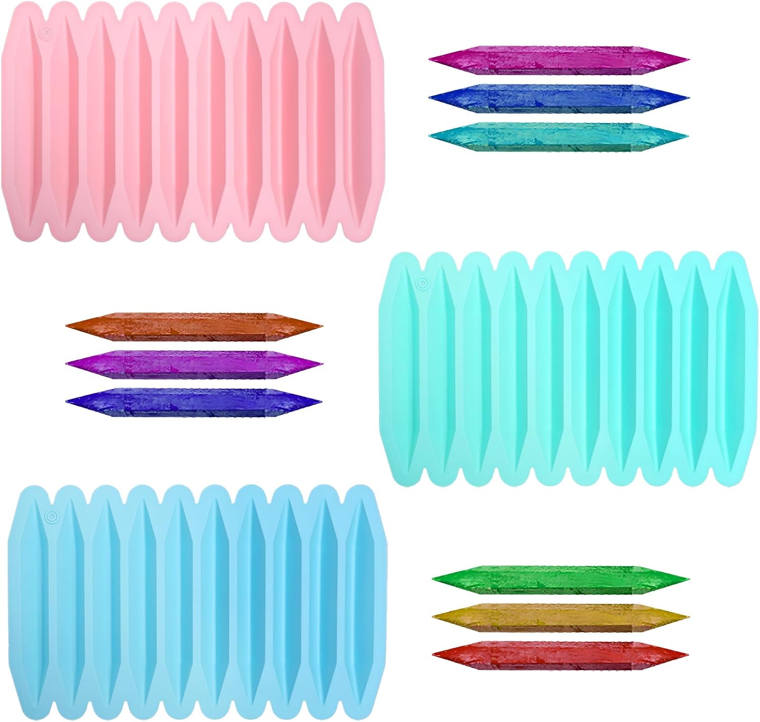 3 Pack 10 Cavity Silicone Crayon Mold Recycling Mold, Double-Tipped Triangular Shape,Reusable Oven Safe 3D Melted Crayon Molds for DIY Making Wax Crayons