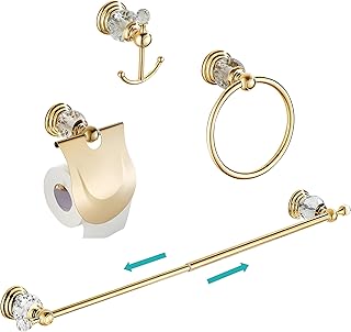 WINCASE Gold Bathroom Accessories, Adjustable Crystal Towel Bar Set, Gol...