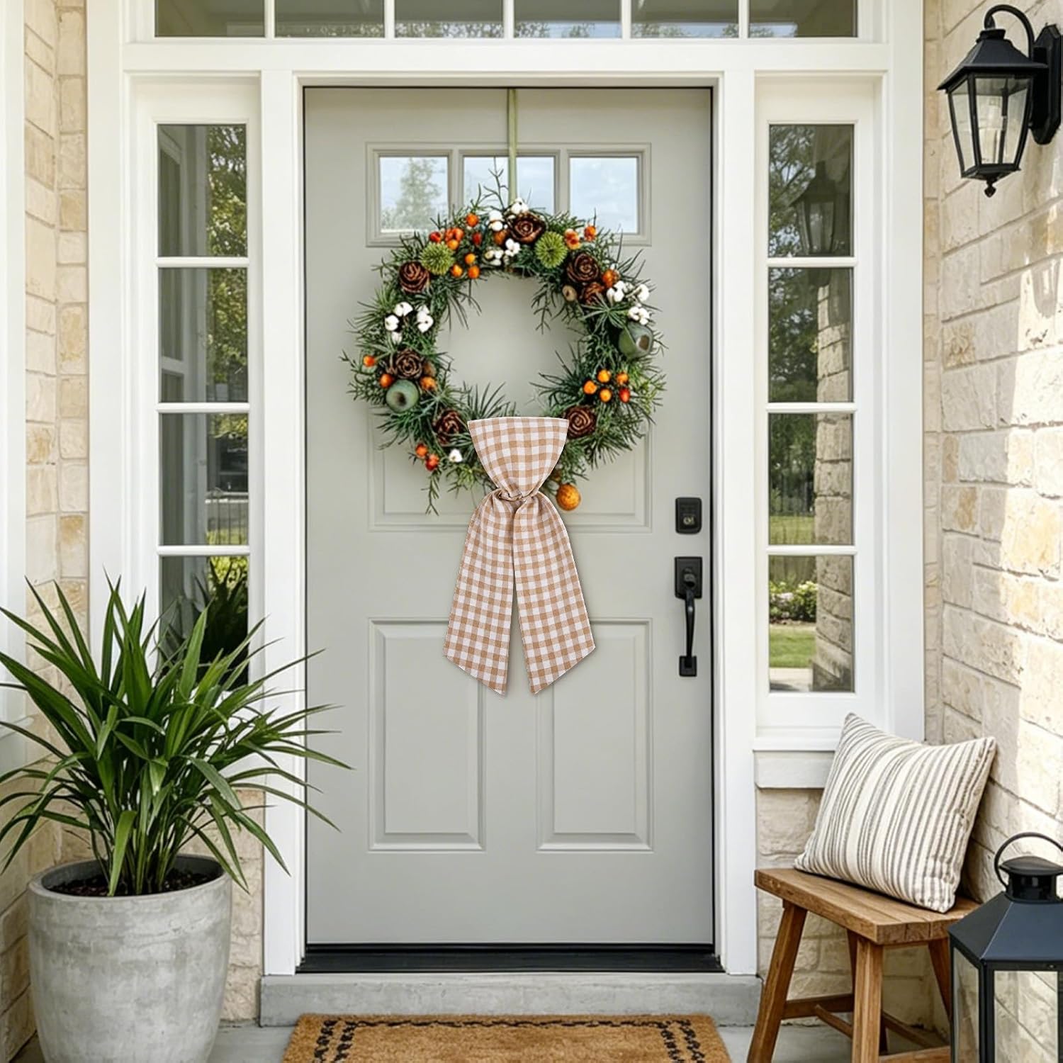 2 Pack Wreath Sash for Front Door 54" All Season Sash Garland Outdoor Indoor Wall Yard Porch Home Decor (Khaki White)
