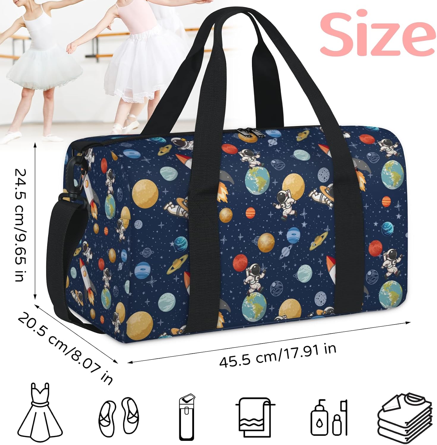 Kids Overnight Duffle Bags Boys Girls Space Astronaut Sports Gym Bag Small Toddler Weekender Carry-On Tote for School Practice, Sports, Travel - Birthday Gifts for Kids