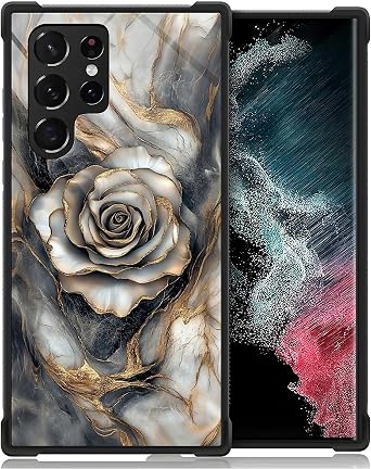 Compatible with Samsung Galaxy S22 Ultra Case, Shockproof Protective for Man Women Non-Slip for Samsung Galaxy S22 Ultra Crazy Pattern Rose Gray Gold Line Marble