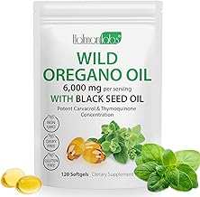 Oregano Oil-165mg Carvacrol-Oil of Oregano Capsules | Cold-Pressed | 6000mg Oregano Food Herbal Supplement– with Black Seed Oil–120 Count