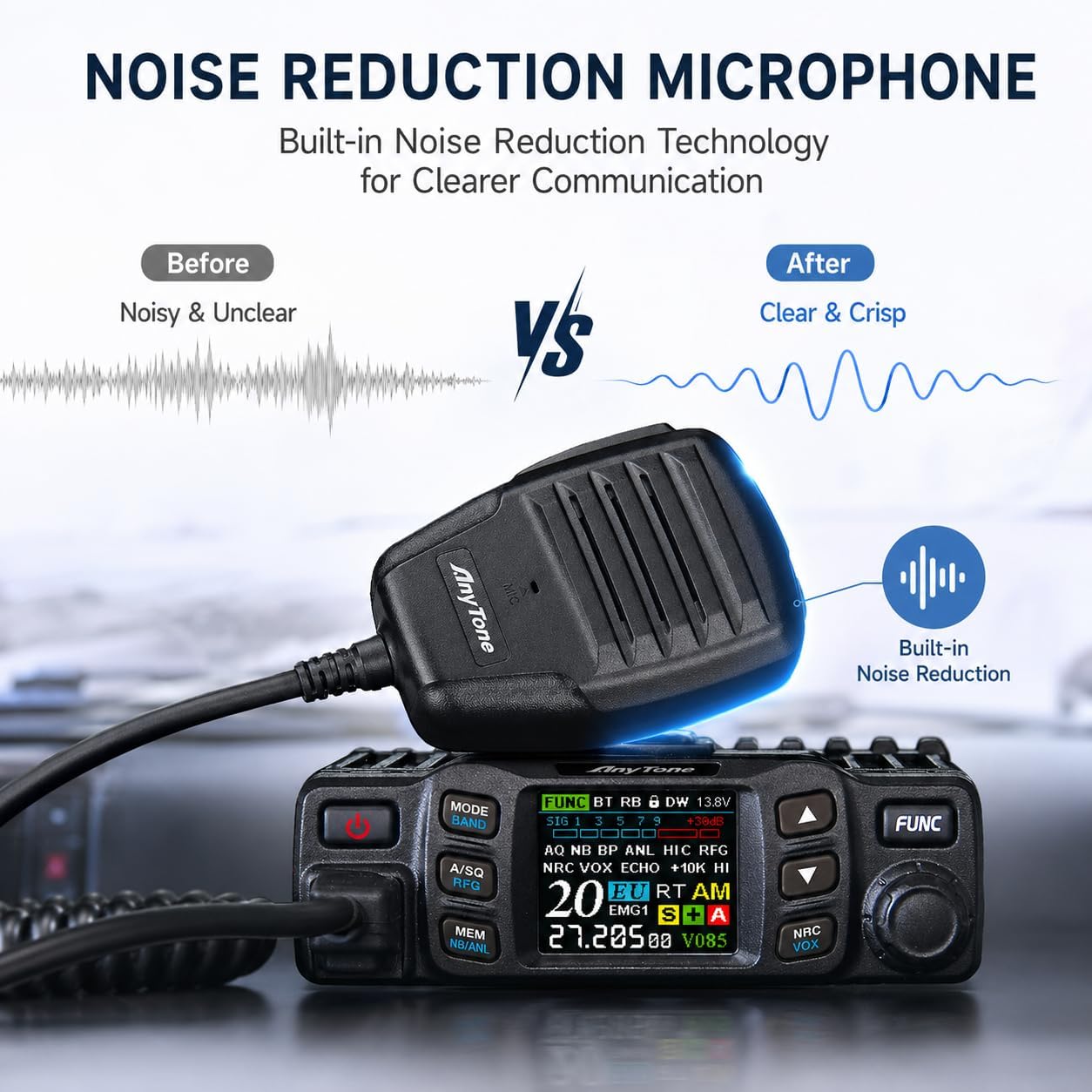 AnyTone CB Radio microphone with built-in noise reduction technology