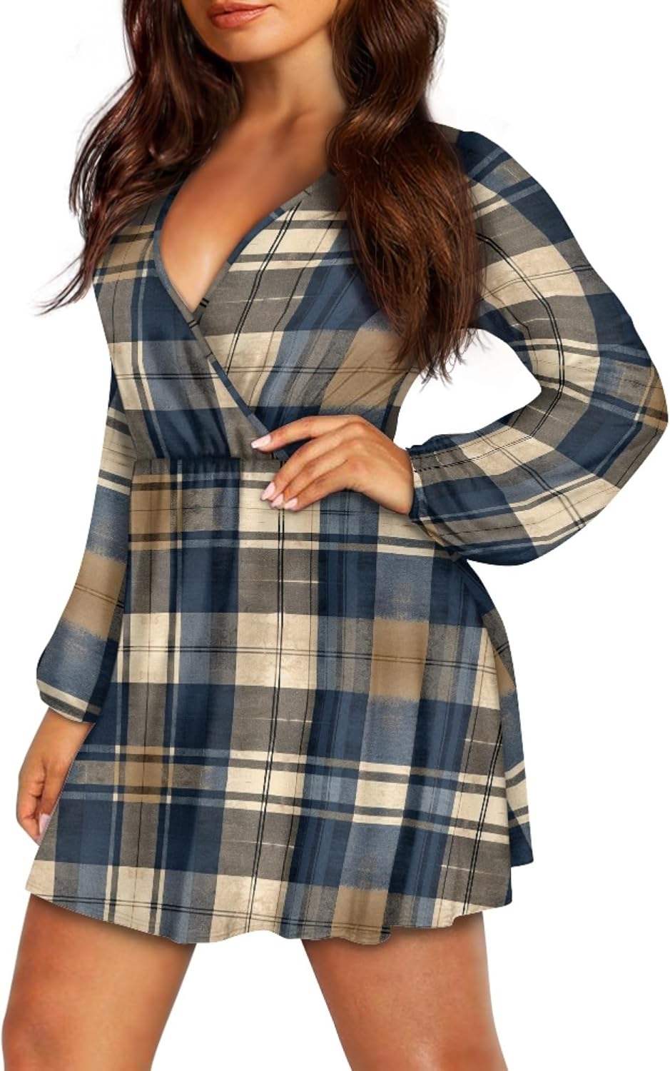 Easter Dress for Women Lantern Sleeve Floral 2025 Fashion Empire Waist V Neck A Line Holiday Party Mini Dress - Image 2