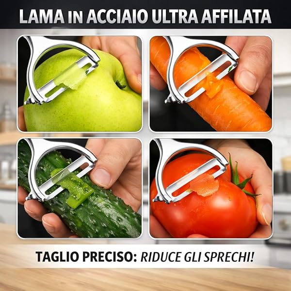 Pelapatate Professionale in Acciaio Inox – Sbucciatore con Lama Girevole Ultra Affilata, Impugnatura Ergonomica, Rimuovi Occhi Patate Integrato – Per Verdure e Frutta - 4