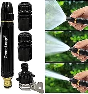 Water Spray Nozzle, 1/2”, with ALL Attachments, Adjustable Water Jet Spray Gun, High Pressure, For Garden, Wash Bike-Car-Pets, 1/2" Half inch Black Nozzle + All Connectors clamp (Assorted Colors)