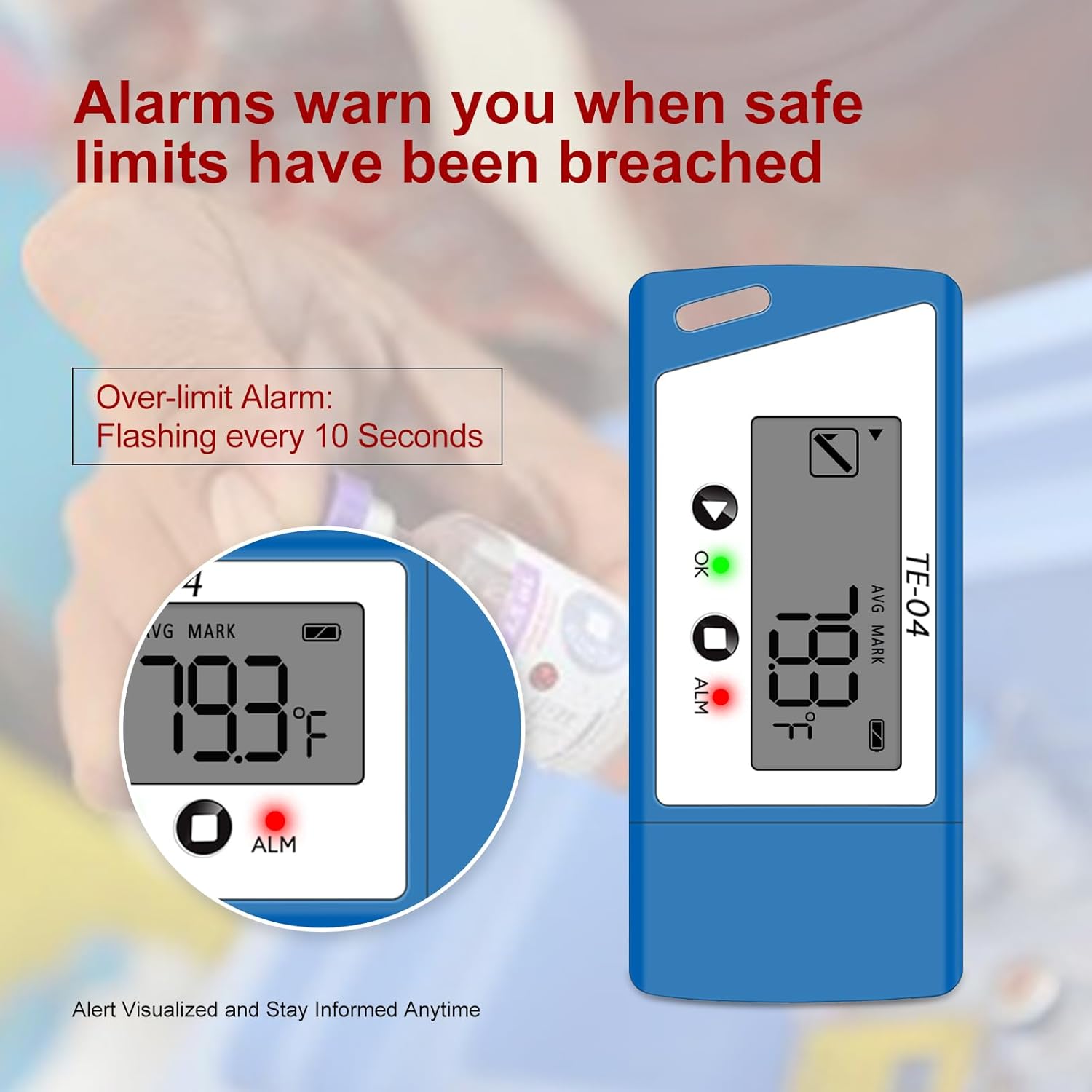 TE-04 ET Cold Chain Temperature Data Logger for Pharmacy Transport - Multi-Stop Logistics Logger with Pause & Resume, Dual Internal/External Sensors, Auto PDF/CSV, 240-Day Unlimited Recording