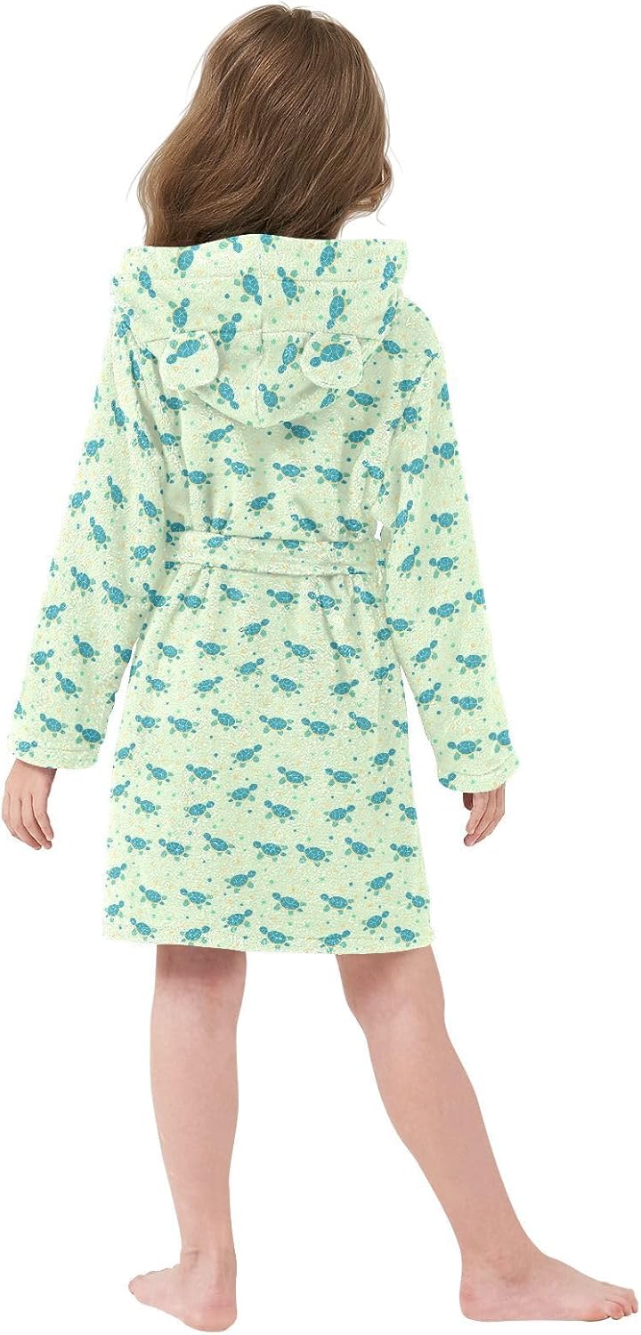 senya Small Turtle Toddler Hooded Bathrobe Kids Soft Plush Bath Towel Robes for Boys Girls 2-12 Years