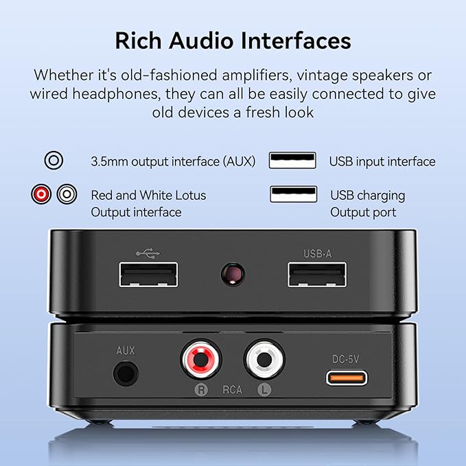 Receptor Bluetooth 5.4 con USB/AUX/RCA, M2R, Negro miniatura 3