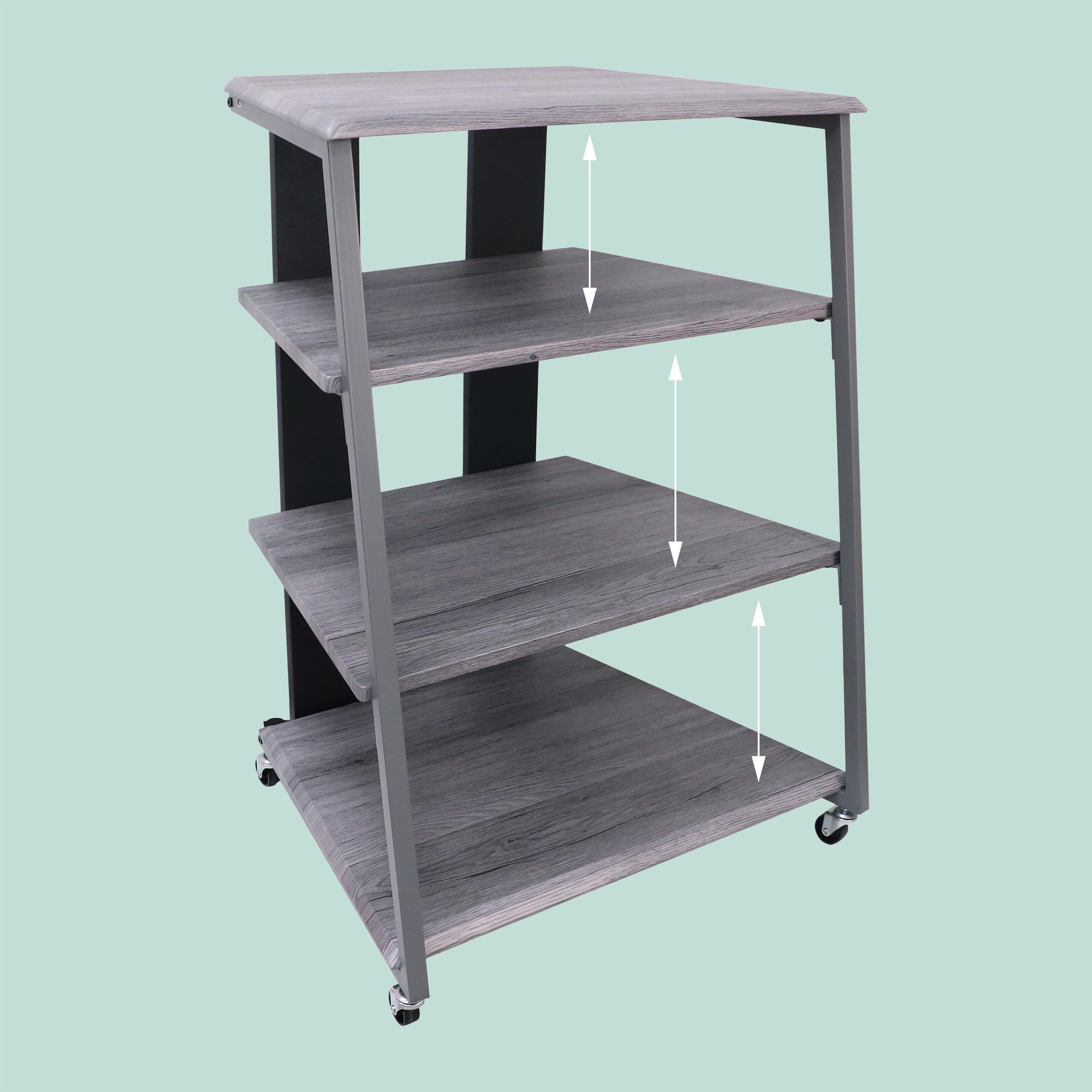 Relaxdays HiFi-Rack, 4 Ripiani per Giradischi e Stereo, Ferro/MDF, 78x61x52 cm, scaffale multimediale Grigio