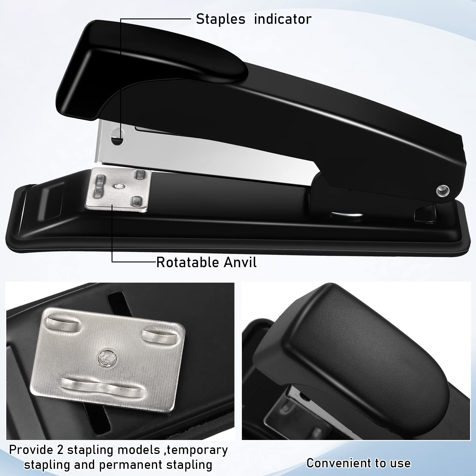 Yahenda Heftgeräte für Schreibtisch, Schwarz, mit Heftklammern, 20 Blatt Kapazität, kompakter Desktop-Tacker für Schreibtisch, Büro, Schule, 24 Stück
