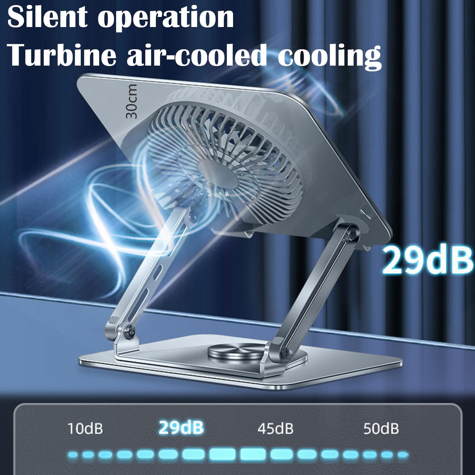 Almohadilla de enfriamiento para laptop Soporte giratorio de 360° para laptop con ventilador de refrigeración turbo de 5 pulgadas, 2 ángulos ajustables y almohadilla de enfriamiento ajustable de 0 a 2