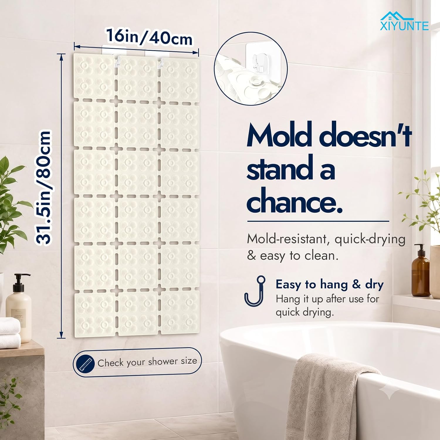 XIYUNTE Shower Mat Non Slip Bathtub mat, Bath Mat Non Slip 31.5x16, White