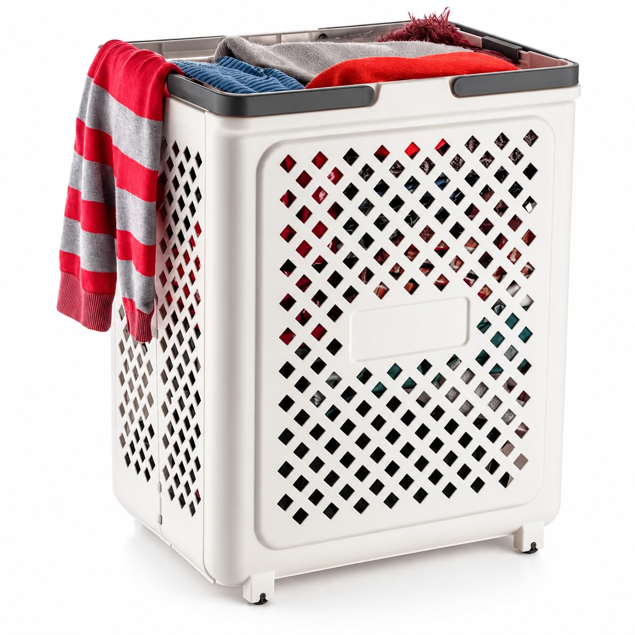 Plastic Foldable Laundry Basket with Wheels | 45L Collapsible Laundry Hamper | Portable Clothes Storage Basket for Laundry | Toys & Home Organization | Space Saving Laundry Bin | 46 x 36 x 28 cm-image-18