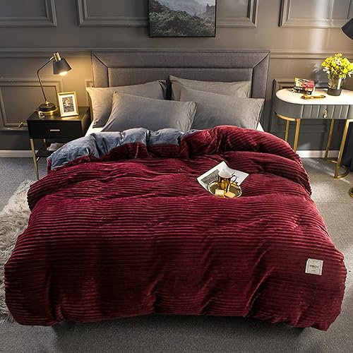 Miniatura 9 de Funda de edredón de pana gruesa, funda de edredón de terciopelo ultra suave con 2 fundas de almohada, fundas de edredón reversibles, ropa de cama de