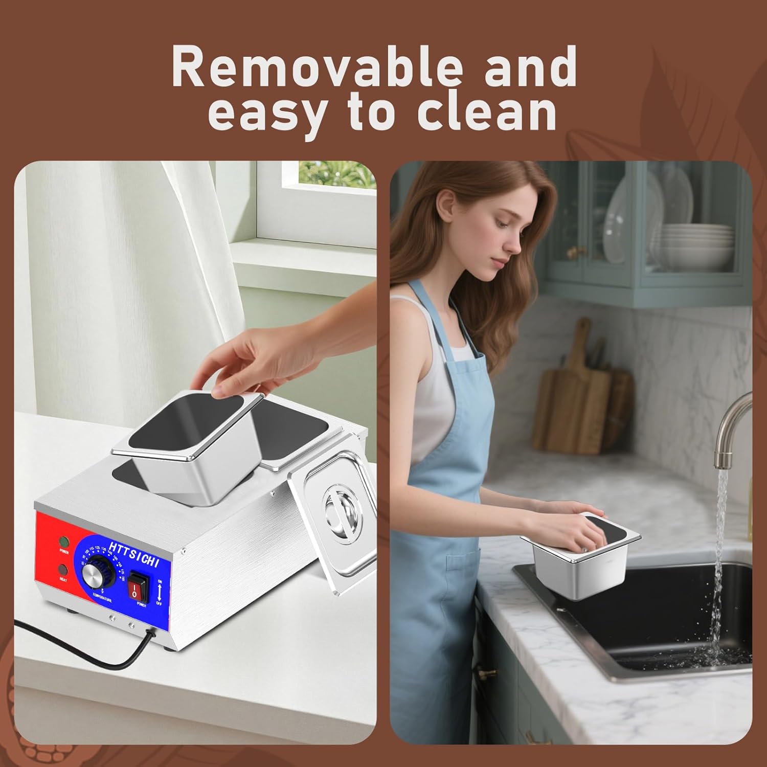 HTTSICHI 110V Commercial Mini Pancake Maker 25PC & 7.5L Chocolate Tempering Machine, Nonstick Dutch Baker w/550°F & Timer, 2-Tank Stainless Melter, for Restaurants & Dessert Breakfast