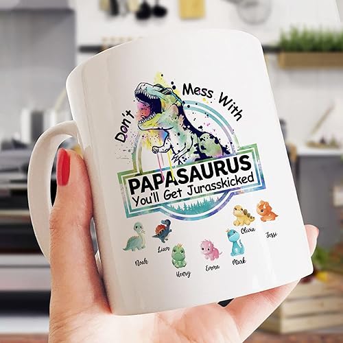 Vista 45 de Gossby Taza personalizada (5 dinosaurios) Don_t Mess With Papasaurus - Taza personalizada para el día del padre, taza del día del padre, taza