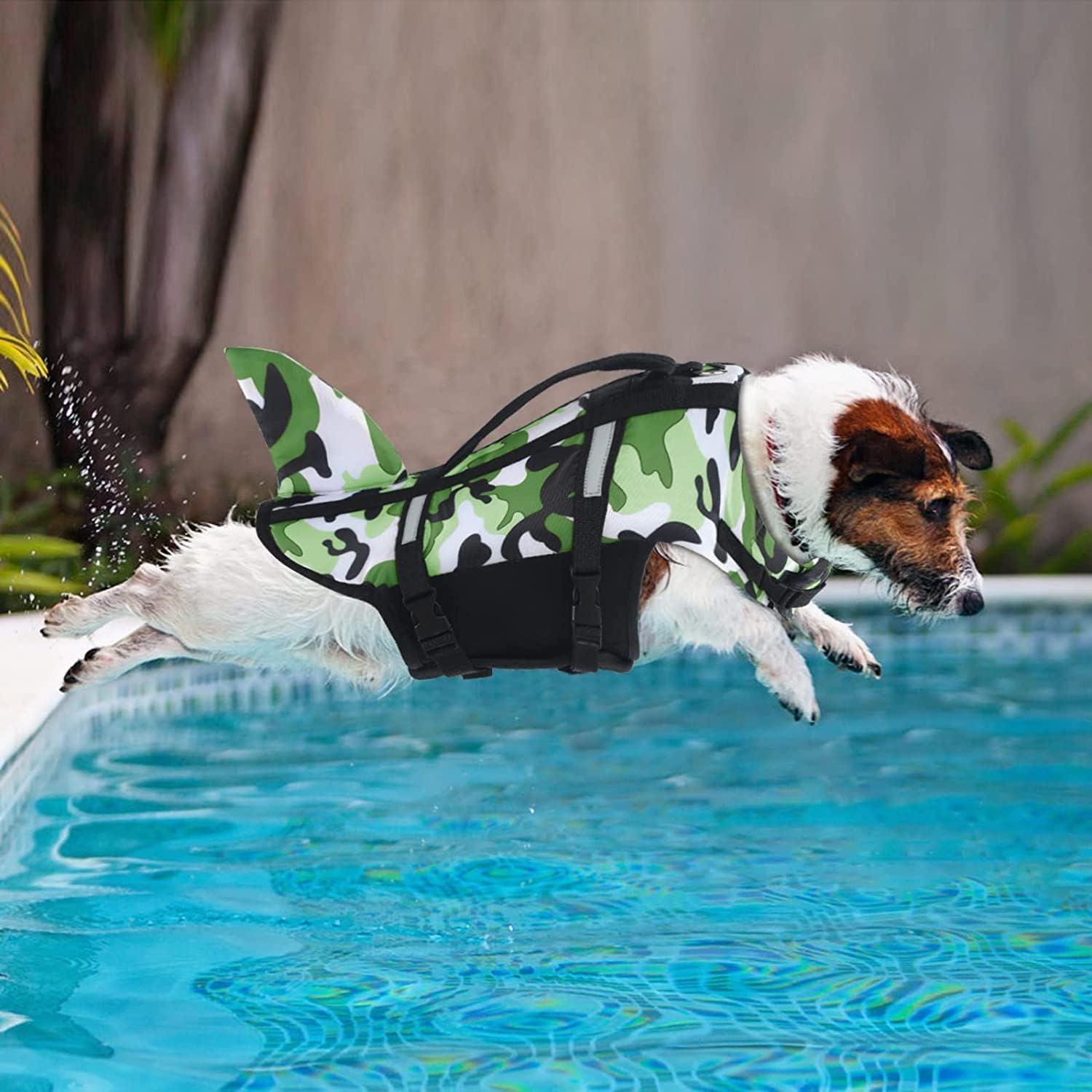 Kamizelka ratunkowa dla psa z płetwą rekina, regulowana kamizelka pływająca dla zwierząt domowych z odblaskowymi paskami i uchwytem ratunkowym, ochrona życia dla małych, średnich i dużych psów do