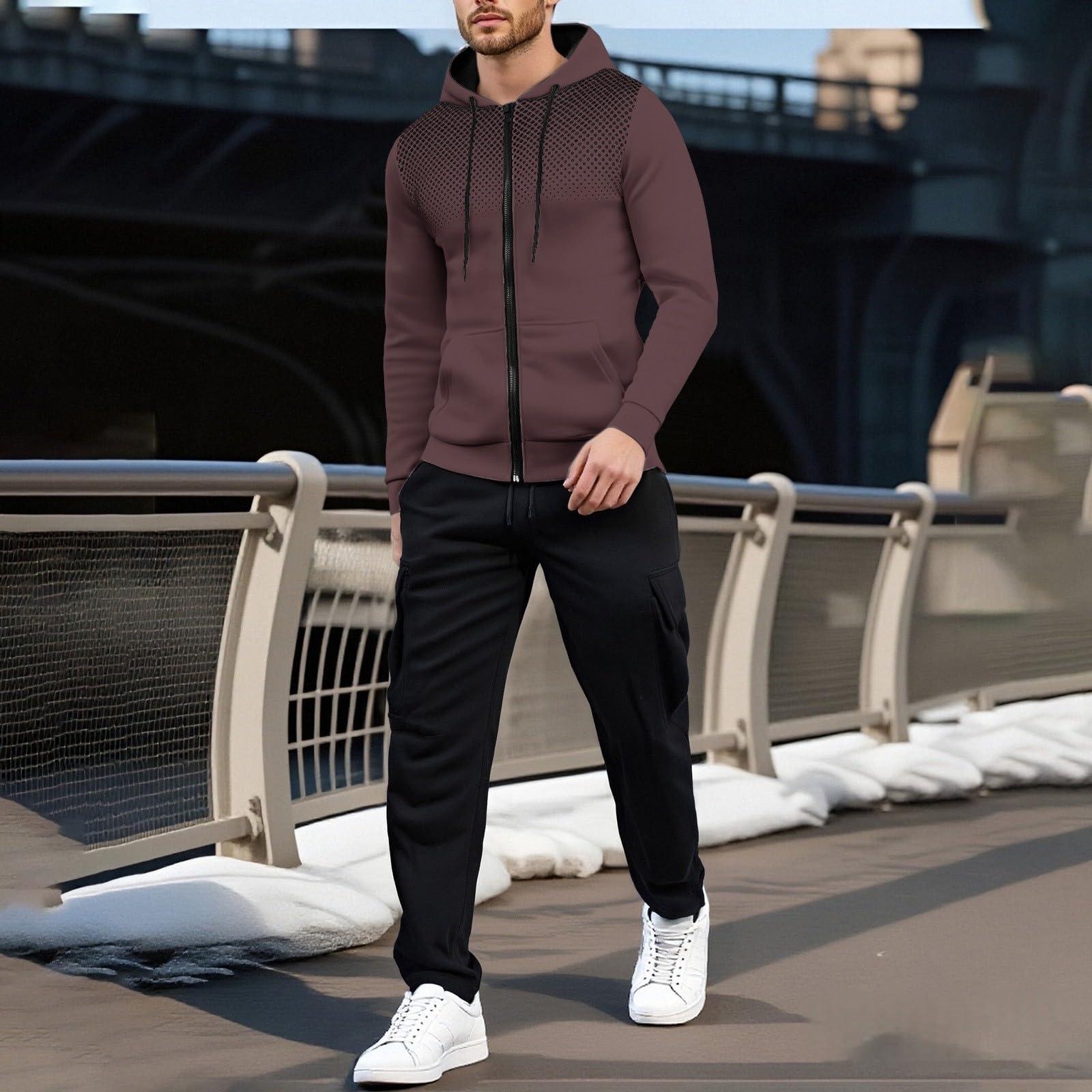 Tuta da Ginnastica Uomo Maniche Lunghe Felpa con Cappuccio e Jogging Pantaloni Sportiva Set Completa Tracksuit,Tuta Invernale Uomo,Regalo Natale Halloween Capodanno