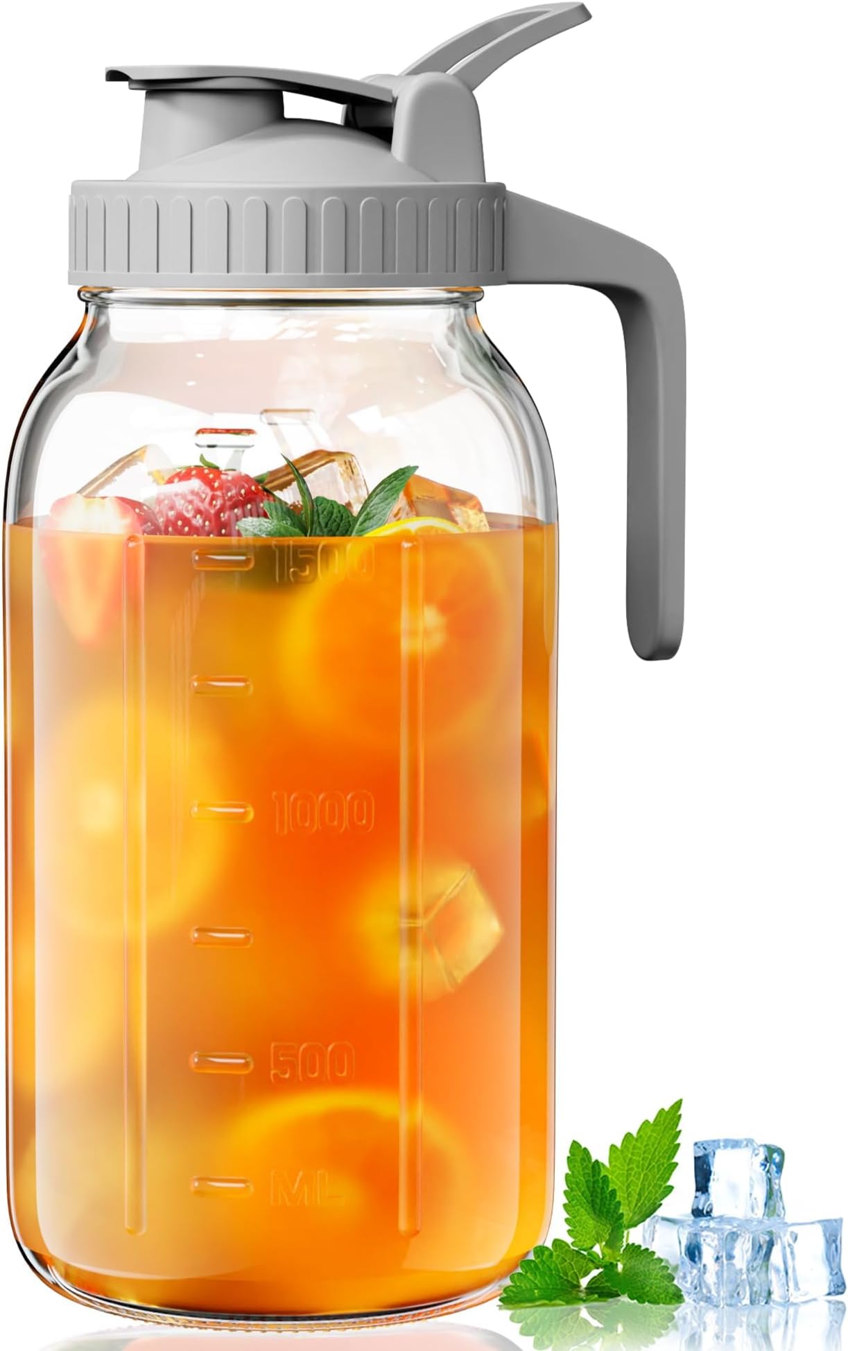 - OneDream Glass Pitcher with Lid – 64oz Glass Mason Jar Pitcher with Wide Mouth, Airtight Seal, Leak-Proof, Spout Design – Ideal for Iced Tea, Sun Tea, Cold Beverages, and Home Entertaining