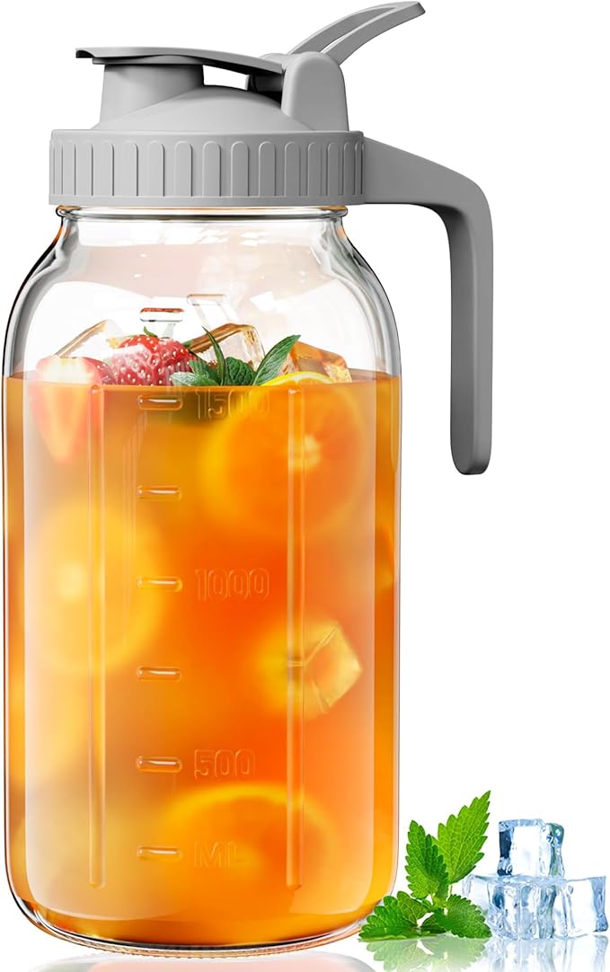 OneDream Glass Pitcher with Lid – 64oz Glass Mason Jar