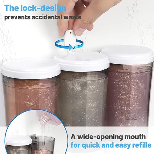 Miniatura 4 de Dispensador de champú y acondicionador de 15.2 fl oz x 3, dispensador de ducha de 3 cámaras sin taladro, dispensador de jabón de ducha montado en la