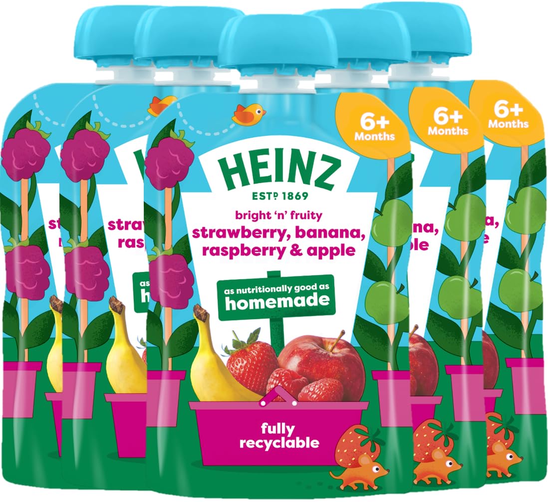 Heinz Baby Food Strawberry, Banana, Raspberry & Apple Fruit Pouch 6x100g