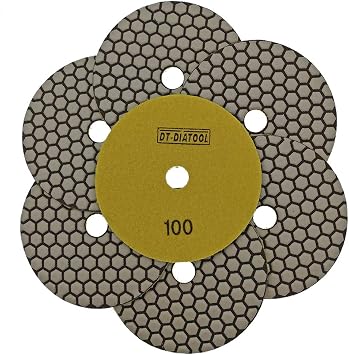 DT-DIATOOL Diamond Dry Polishing Pads Resin Bond for Granite Marble Diameter 5 Inch Grit 100 Pack of 7