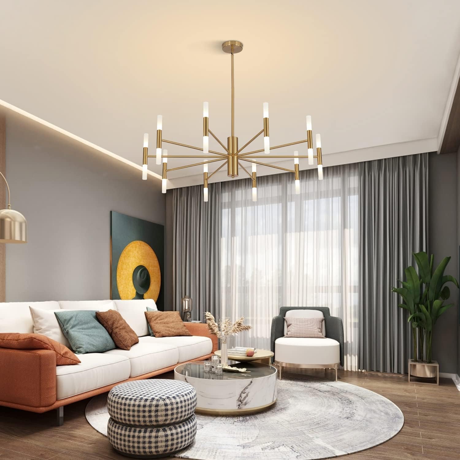 KCO Lighting Lampadario moderno della metà del secolo Lampadario d'ottone Lampadario d'oro Lampadario d'epoca per la camera da letto Lampadario Sputnik a filo soffitto Grandi lampadari