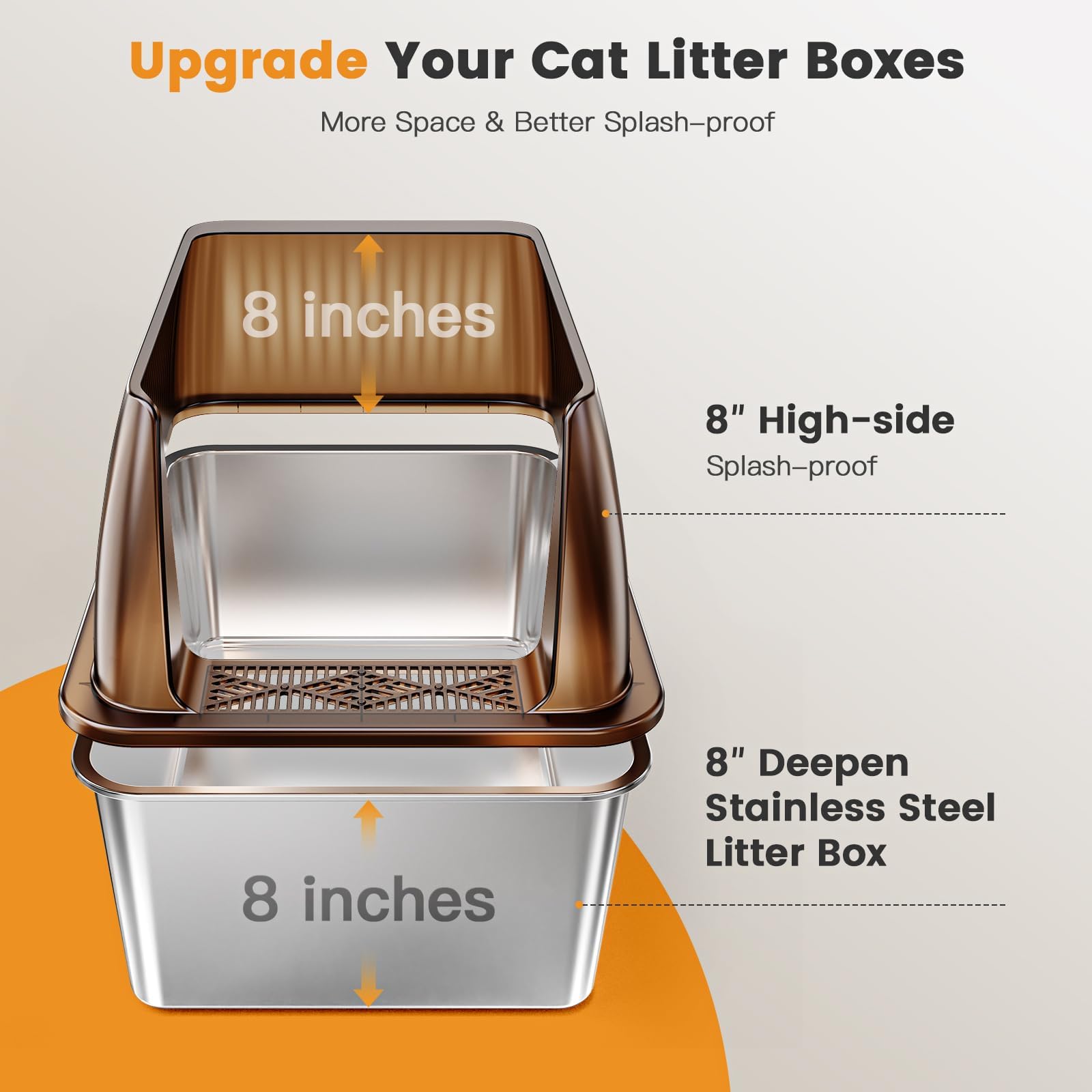 Tripamin 15” XL Stainless Steel Cat Litter Box Enclosure, XXL Stainless Steel High Sides with Lid, Extra Large Metal Cat Litter Box (Translucent Black, XX-Large) - image 3