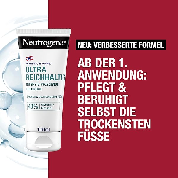 Besuche den Neutrogena- Neutrogena Ultra reichhaltige Fußcreme, nicht fettende Fußpflege Creme mit 40Prozent Glycerin + Bisabolol, schnell einziehende Feuchtigkeitscreme für trockene und beanspruchte Füße 100 ml in use