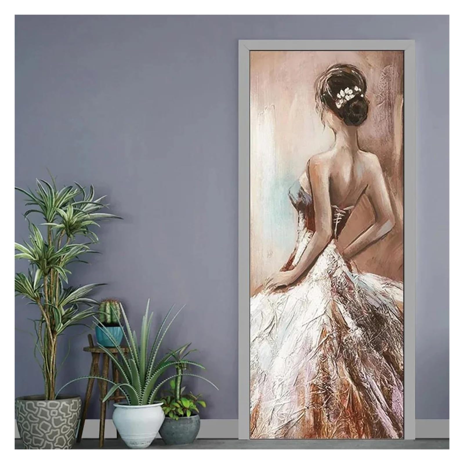 Autocollants de porte mariée en robe pour créer une ambiance artistique dans la chambre