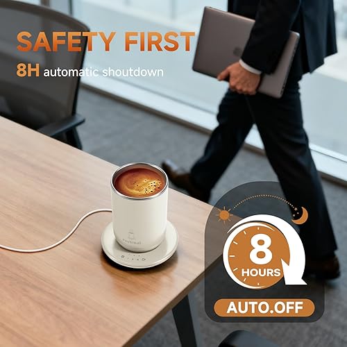Miniatura 5 de Taza de café automática con tapa, control de temperatura inteligente, alimentada por USB, taza de café, leche y cacao, 11 onzas, calentador de tazas