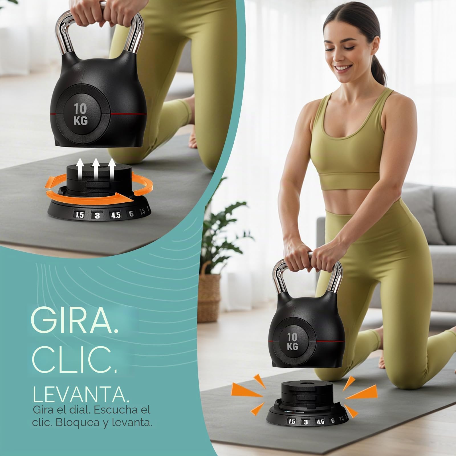 Kettlebell Ajustable 10 kg 20 kg – Pesas Rusas 7 en 1 – Kettlebell con 7 Niveles de Peso, Compacta para Entrenamiento de Fuerza, Hogar y Gimnasio
