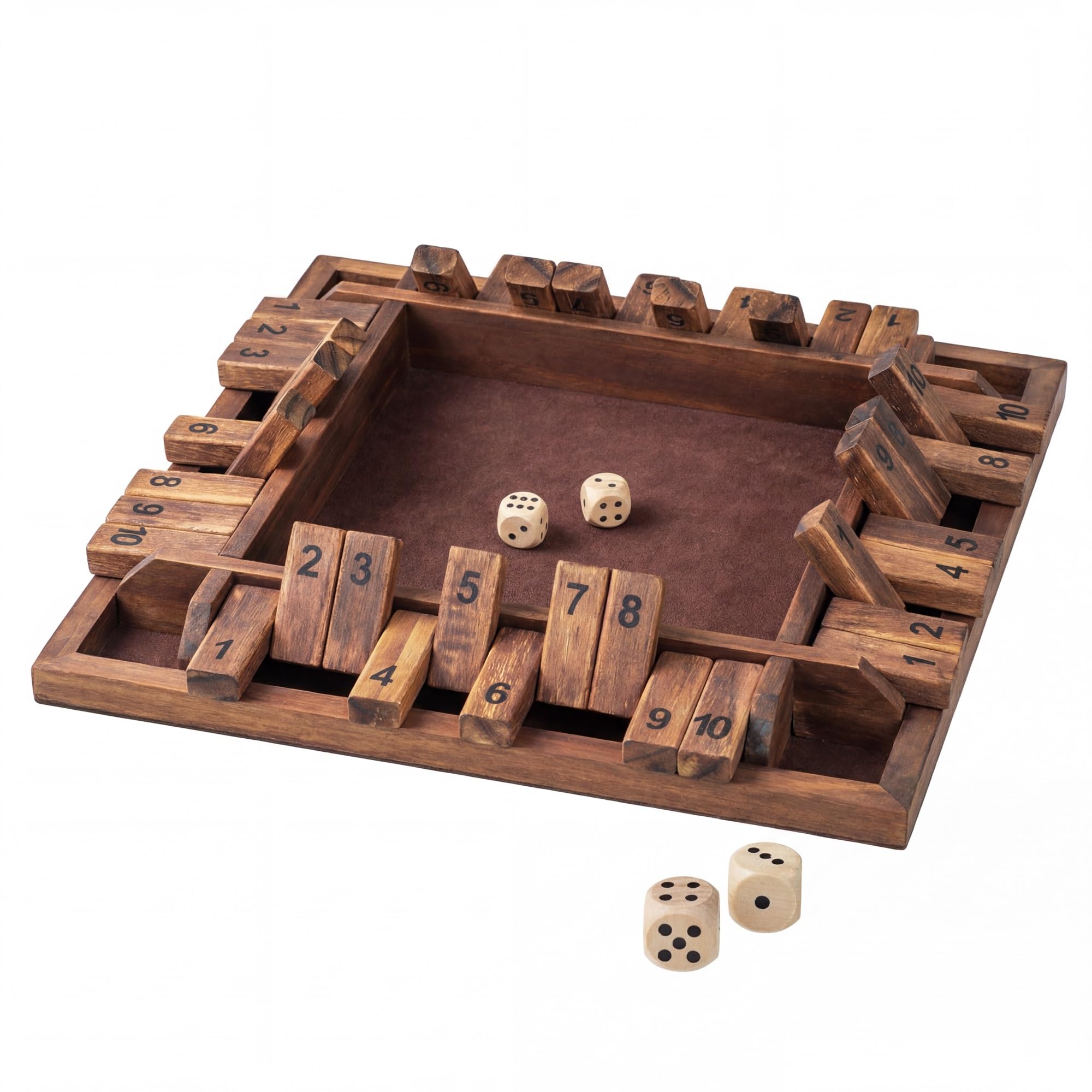 GOPLUS Juego de Datos Shut The Box, Juego de Mesa de Madera de Pino con 2 Dados para 2-4 Jugadores, Cierra la Caja, Juego Matemático de Mesa Familiares y Viaje, para Niños y Adultos (Marrón)