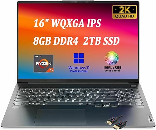 Lenovo Ideapad 5 Pro Laptop I 16" WQXGA IPS 100% sRGB Display I AMD 6-Core Ryzen 5 5600H ( i7-11375H) I 8GB DDR4 2TB SSD I Teclado retroiluminado