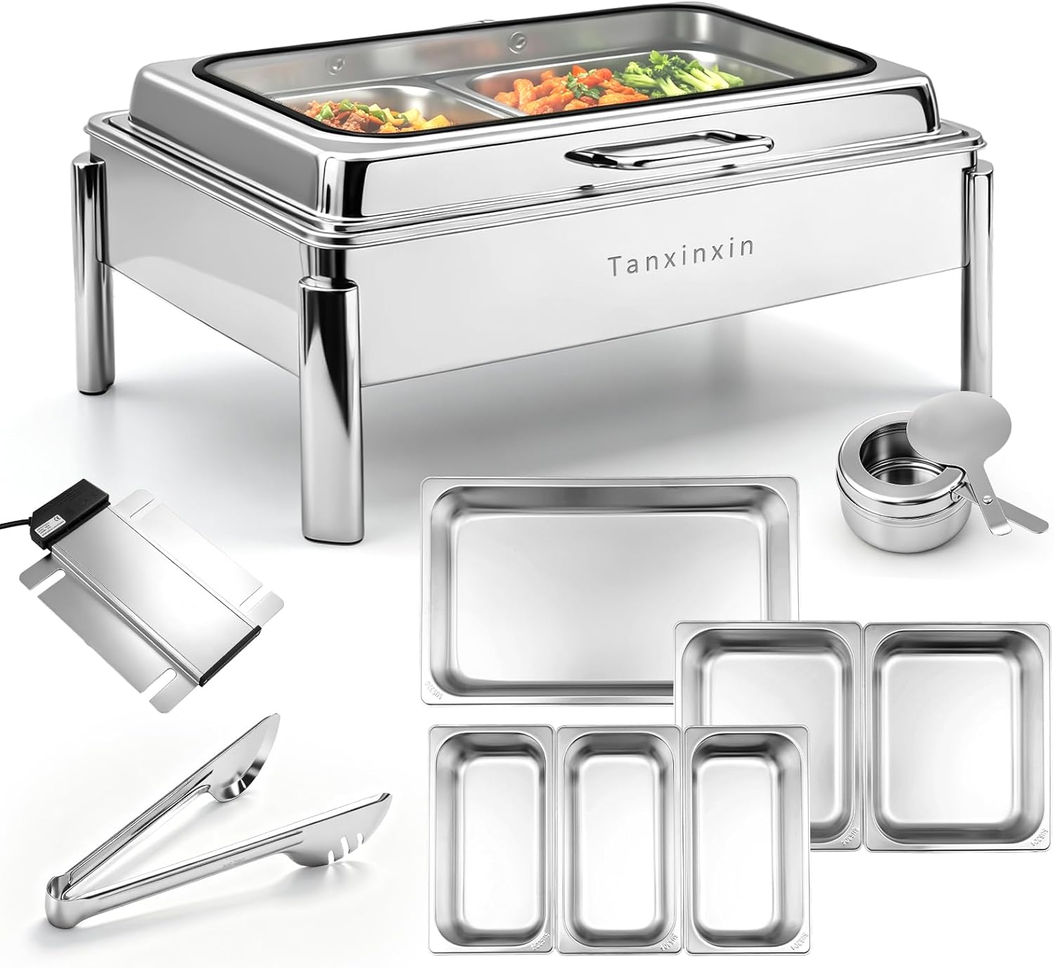 9QT, Electric Chafing Dish Set,Electric Chafing Dishes Warming Trays Buffet Warmer,Food Servers Warmers Sets Party Commercial Buffet Set for Parties,Full Size & Half-Size &Three-Section,400w