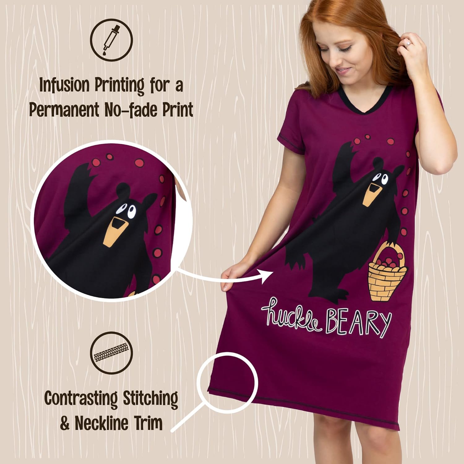 Lazy One Women's Nightgown, Funny V-Neck Sleep Shirt for Women, Bear & Moose Pajama Shirts - Image 5