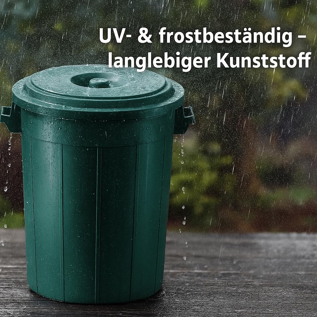 YourCasa Mülltonne 70L - Mülleimer mit Deckel verschließbar - Tonne mit Tragegriffen für Garten - Regentonne klein - Wassertonne Abfalltonne (Grün, 70 Liter)
