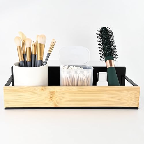 Miniatura 6 de Estantes de baño, estante flotante montado en la pared, estante de almacenamiento sobre el inodoro, estantes de pared de bambú de metal, organizador