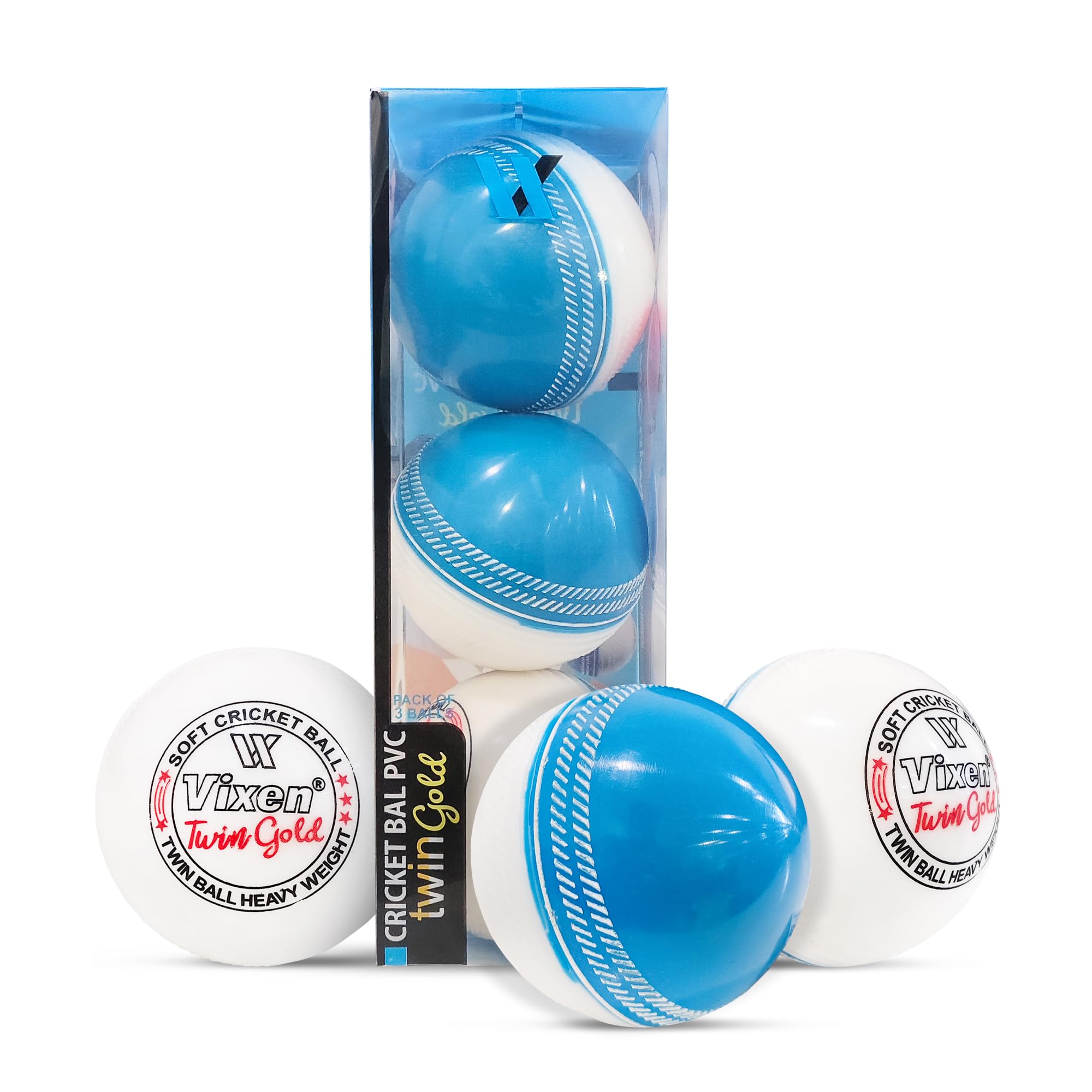 Vixen Cricket Ball | Training Balls - Pack of 3 Indoor/Outdoor Play and Cricket Practice PVC Material (PVC Twin Gold Heavy.)-image-26