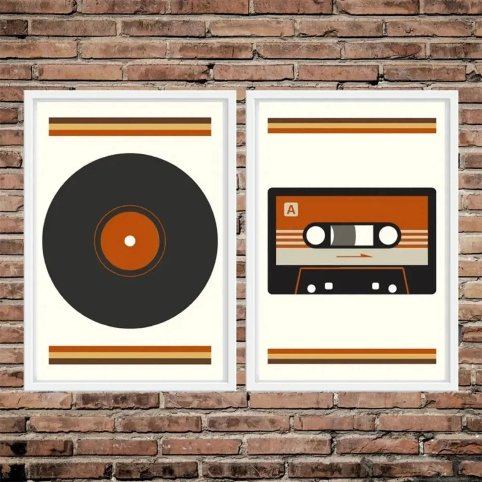 LMAIWANG Obraz na płótnie sztuka ścienna obraz vintage muzyka płyta i kaseta retro plakat i druk do salonu mural dekoracja 60 x 80 cm x 2 ramki