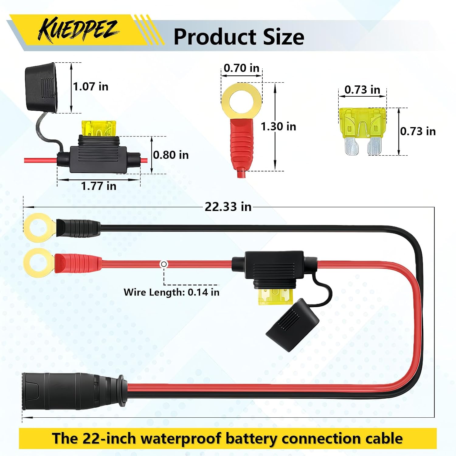 GC008 X-Connect for NOCO Battery Charger Accessories | M10 3/8in XL Eyelet Trickle Charger Cable For NOCO Charger GENIUS1 GENIUS2 GENIUS10 G750 G3500 | 2 PACK With 20A Fuse