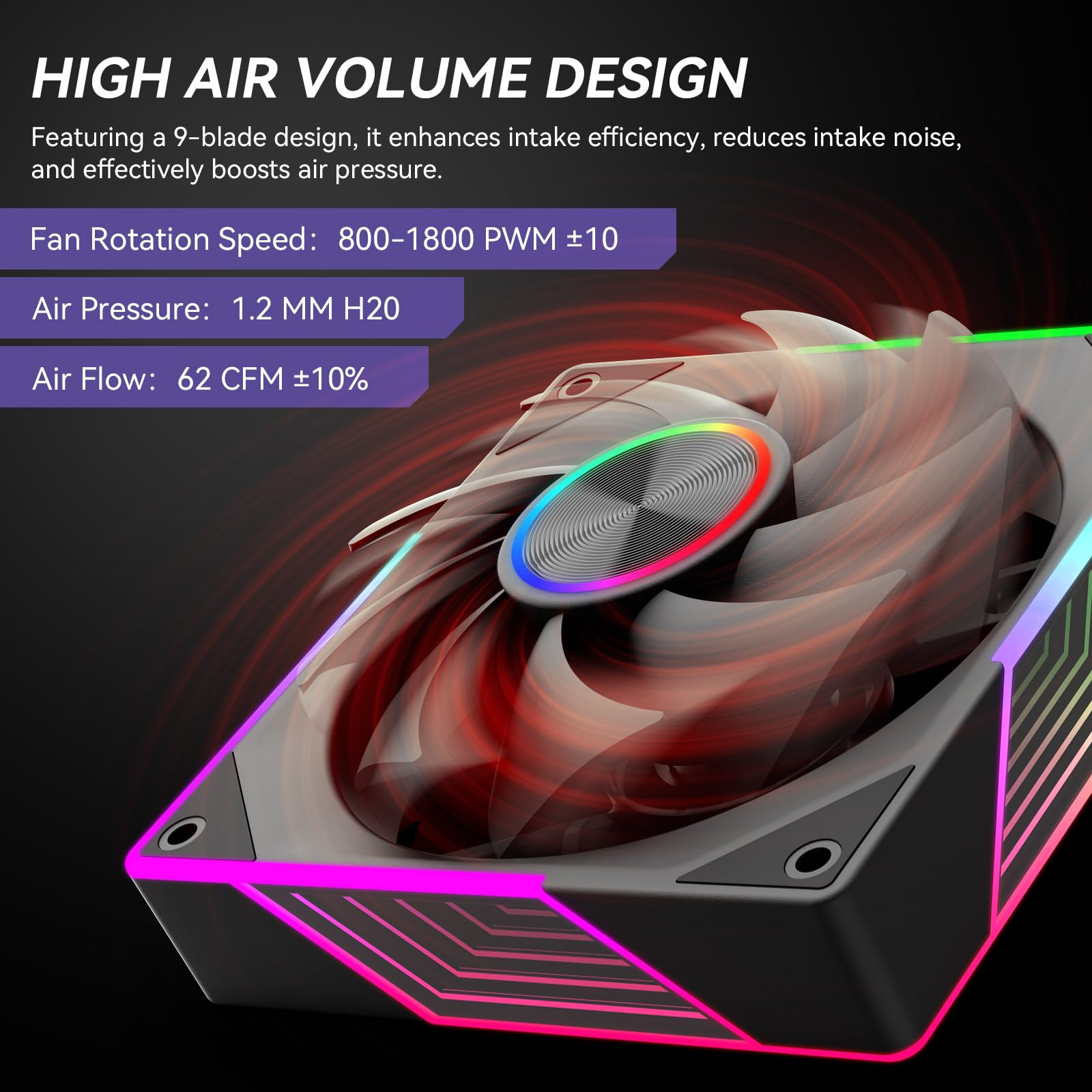 ARGB - Ventola di raffreddamento silenziosa per case del computer, 120 mm, PWM a 4 pin, con specchio infinito, 1800 giri/min (M2-12A, confezione da 3, nero, 120 mm)