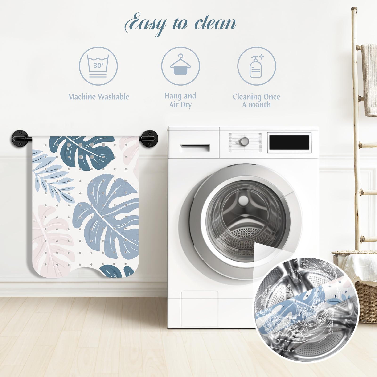 SHUCHING Boho Leaves Bath Mat Non Slip Anti Mould, 100 X 40 cm Extra Long Bathtub Mat Anti Slip - Image 4