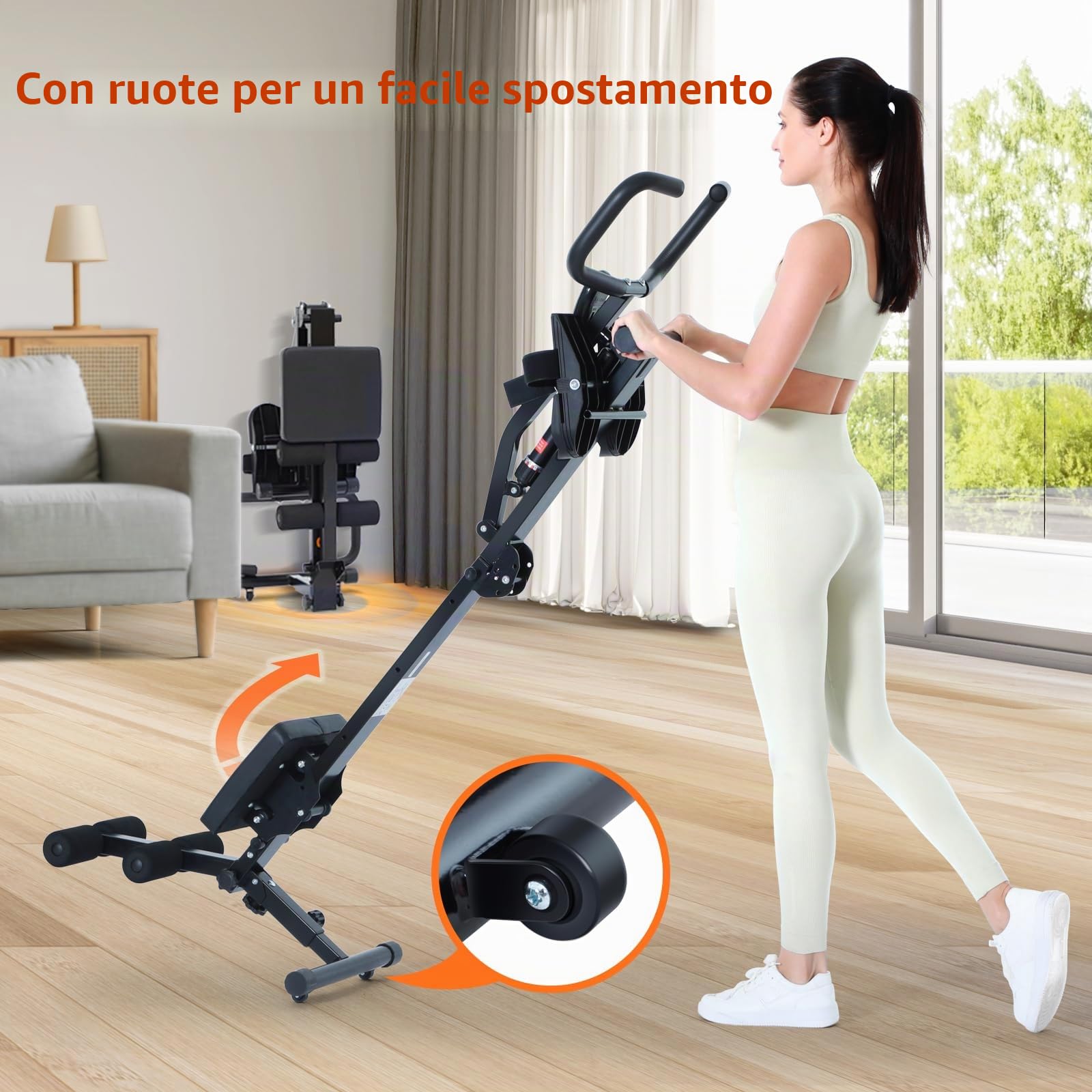 vogatore per casa, sportneer idraulico, pieghevole, con 12 livelli di resistenza, attrezzo fitness per casa, allenamento addominale con impugnatura a U e schienale, portata fino a 135 kg