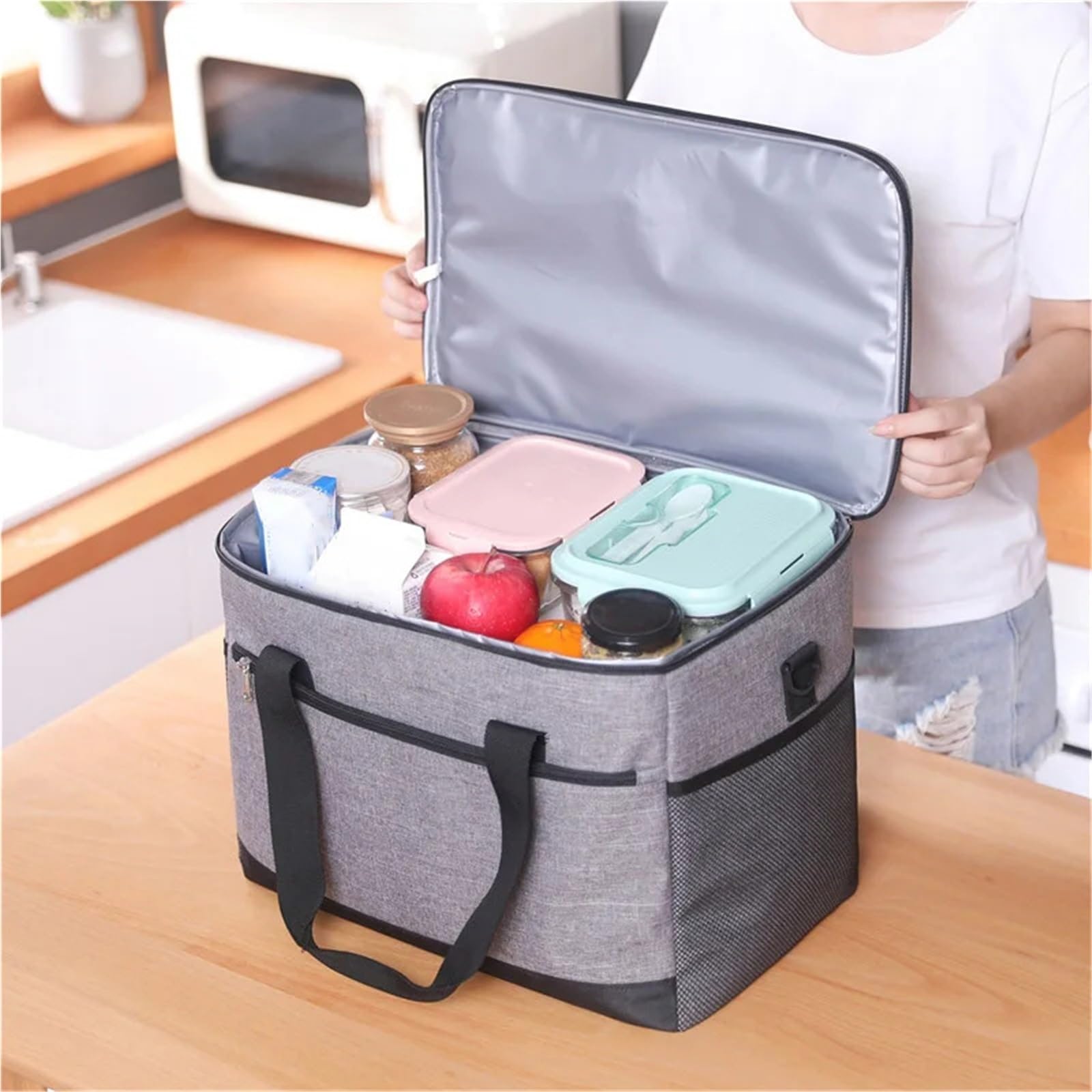 Bolsa De Almuerzo Bolsas enfriadoras de almuerzo a prueba de fugas de gran capacidad for mujeres y hombres, bolsa de aislamiento térmico for viajes al aire libre, Picnic Para Oficina，Picnic(Blue,33*21