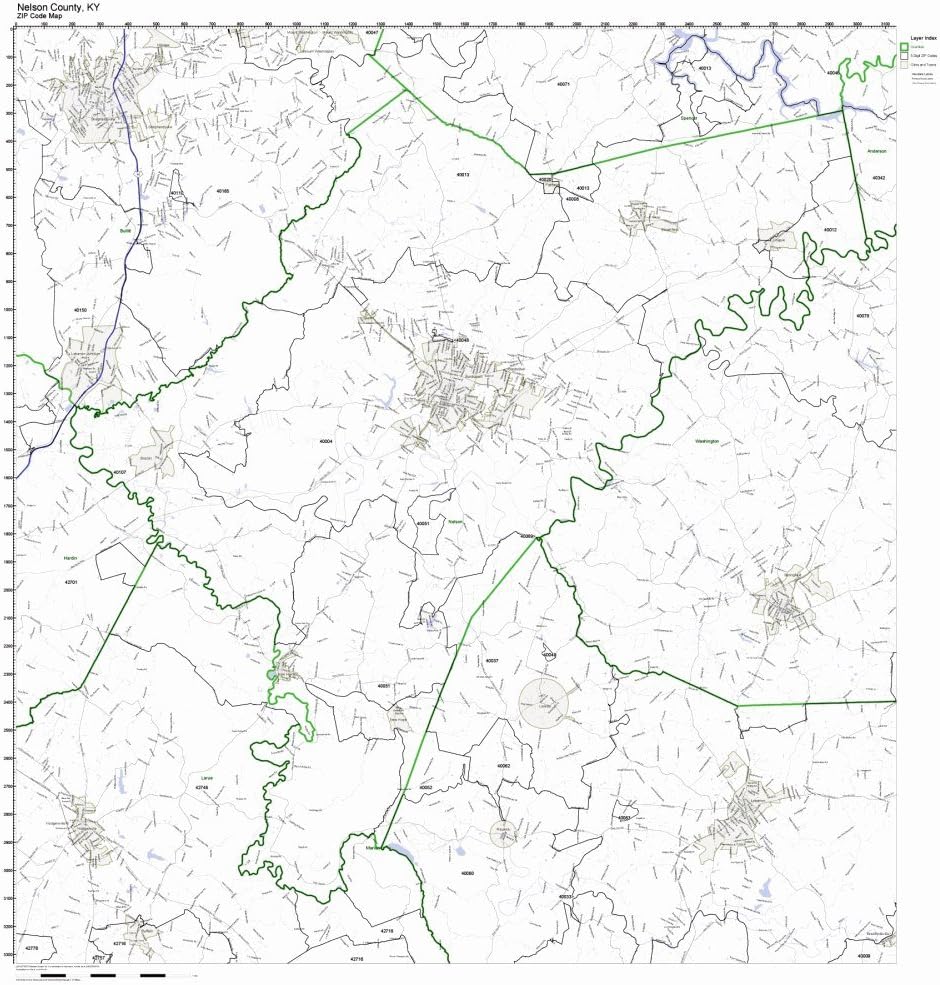 Working Maps Nelson County, Kentucky KY Zip Code Map Not