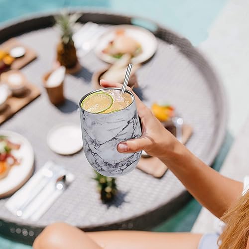 Miniatura 4 de THILY Vaso de vino aislado al vacío de acero inoxidable de 12 onzas con tapa y pajilla, mantiene el frío o caliente para café, cócteles, regalo de