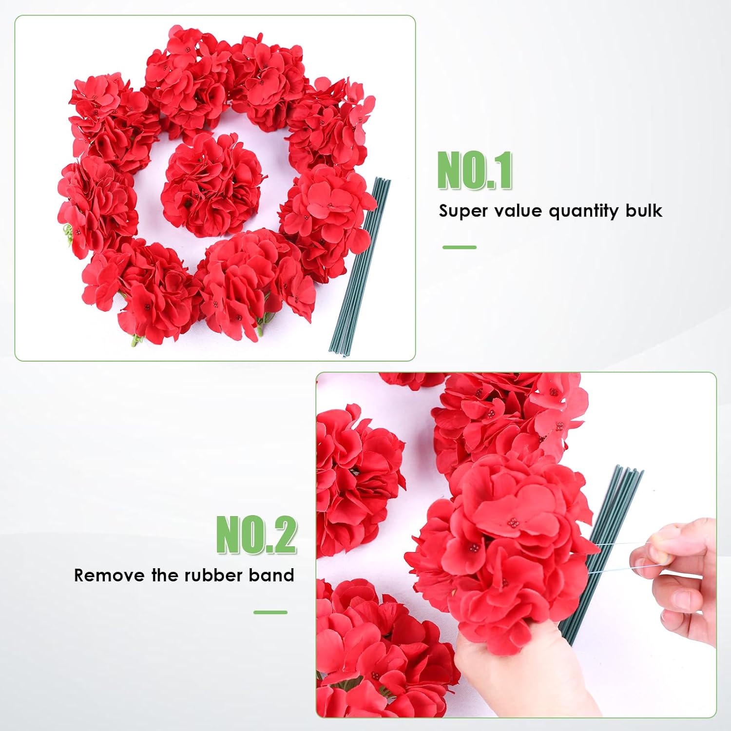 AVIVIHO Fake Flowers 65pcs Red Hydrangea Artificial Flowers Bulk (Not Squished, No Steaming Need) Silk Flowers with Stems for Wedding Decor,Home,Baby Shower,Table Centerpieces Decoration - Image 5
